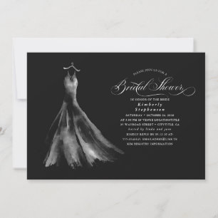 Elegant Wedding Dress Black Bridal Shower Invitation