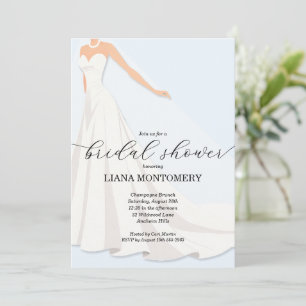 Elegant Wedding Dress Blue Bridal Shower Invitation