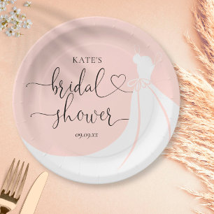 Elegant Wedding Dress Blush Pink Bridal Shower Paper Plate
