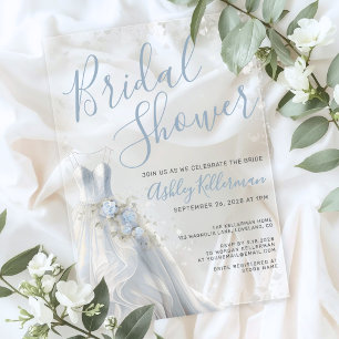 Elegant Wedding Dress Bridal Shower Acrylic Invitations