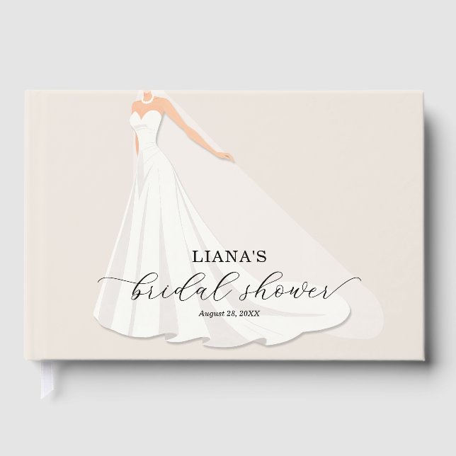 Elegant Wedding Dress Bridal Shower Guest Book (Front)