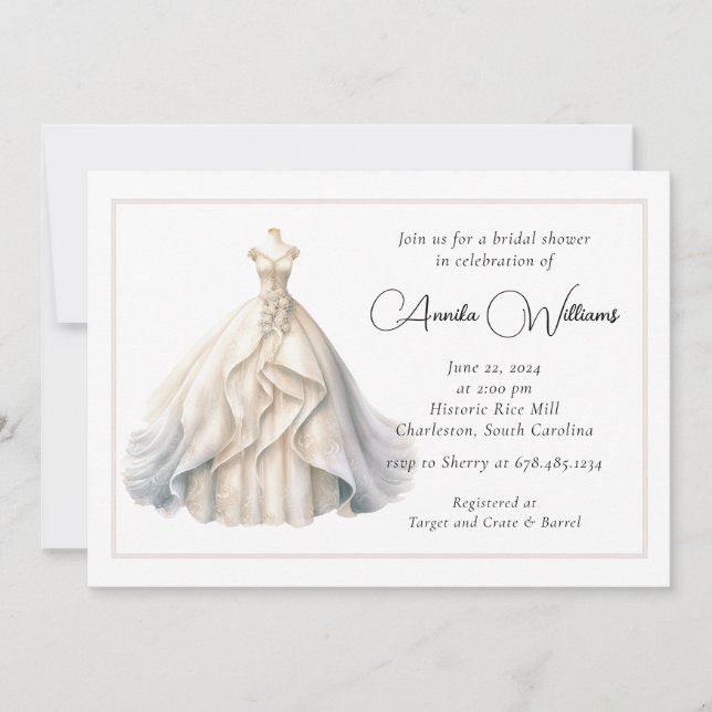 Elegant Wedding Dress Bridal Shower Invitation (Front)