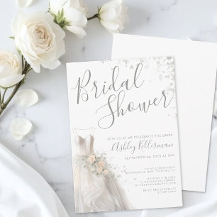 Elegant Wedding Dress Bridal Shower Invitation