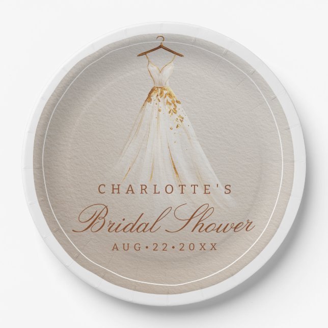 Elegant Wedding Dress Bridal Shower Paper Plate (Front)
