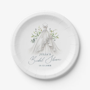 Elegant Wedding Dress Bridal Shower Paper Plate