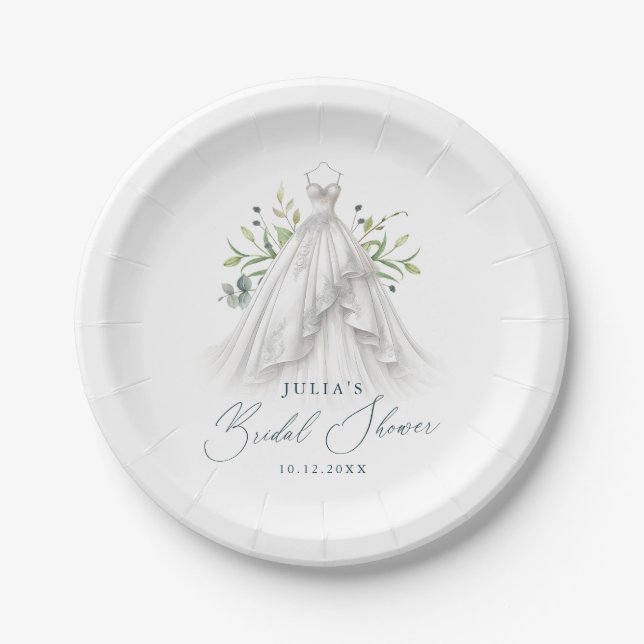 Elegant Wedding Dress Bridal Shower Paper Plate (Front)