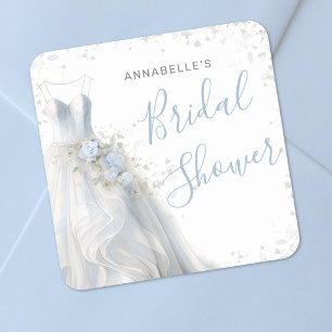Elegant Wedding Dress Bridal Shower Square Sticker