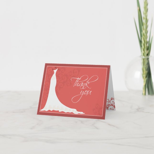 Elegant wedding dress bridal shower thank you card (Front)