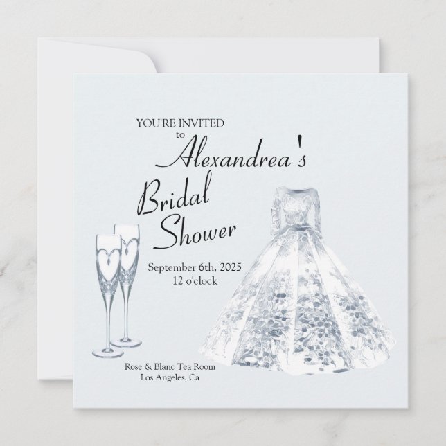 Elegant Wedding Dress Champaign Flute Bridal  Invitation (Front)