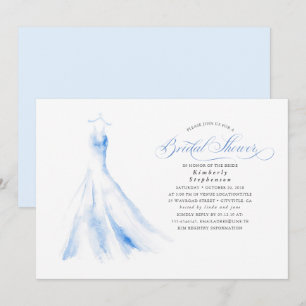 Elegant Wedding Dress Dusty Blue Bridal Shower Invitation
