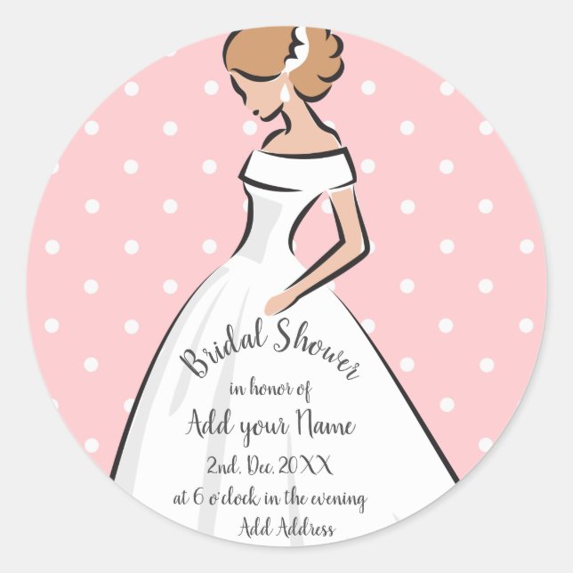 Elegant Wedding Dress Invitation Classic Round Sticker (Front)