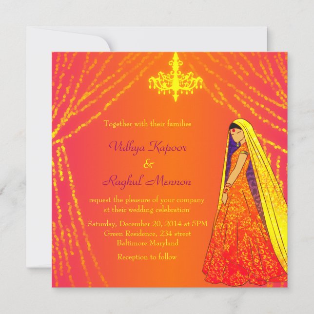 Elegant Wedding Dress Lights Chandelier Invitation (Front)