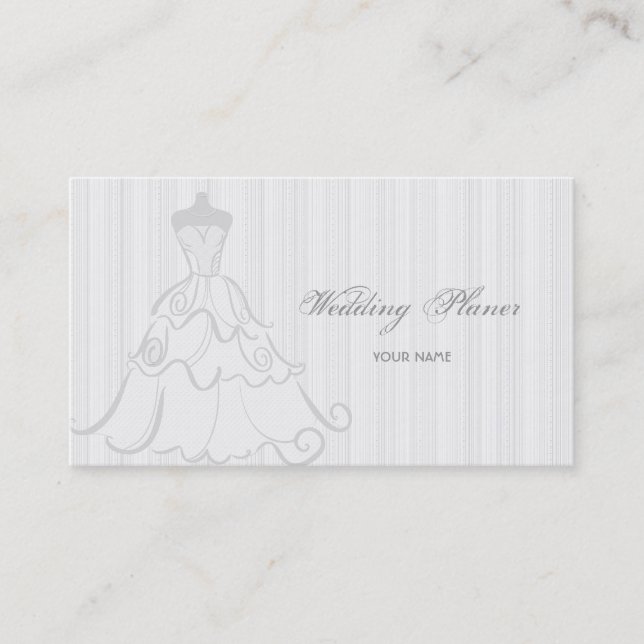 Elegant Wedding Dress White And Grey Business Card (Front)