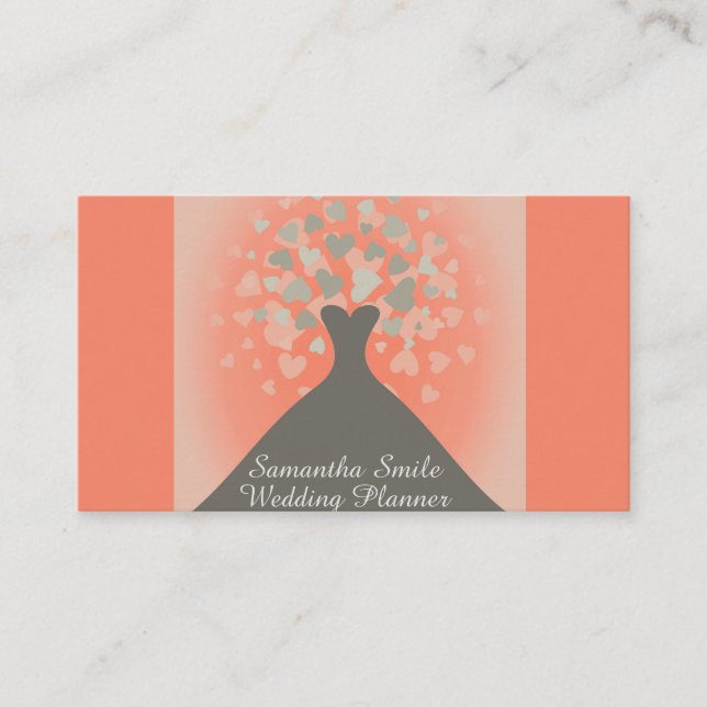 Elegant Wedding Dress with Hearts Wedding Planner  Business Card (Front)