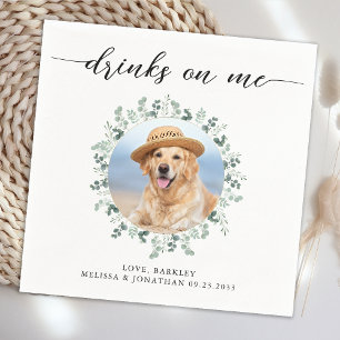 Elegant Wedding Drinks On Me Modern Photo Pet Dog  Napkin
