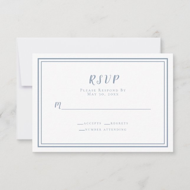 Elegant Wedding Dusty Blue Simple Minimal Modern RSVP Card (Front)