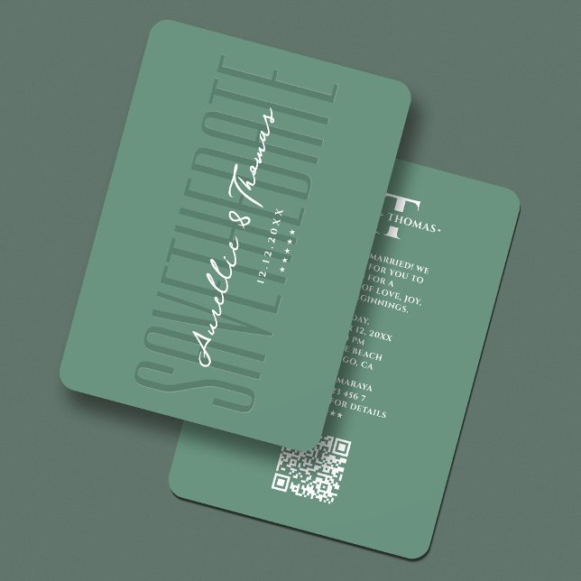 Elegant Wedding Dusty Teal Blue QR Modern  Save The Date (Elegant Wedding Dusty Teal Blue QR Modern Save The Date
)