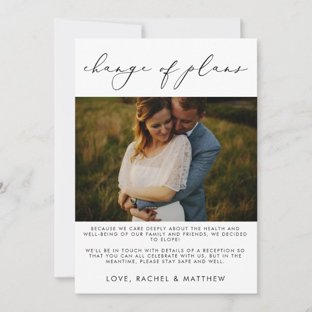 Elegant Wedding Elopement/Change of Plans Photo Announcement (Front)