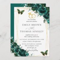 Elegant Wedding Emerald Green Floral Butterflies