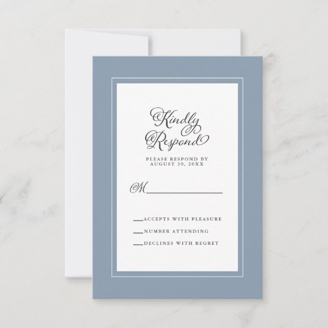 Elegant Wedding Enclosure Dusty Blue and White RSVP Card (Front)