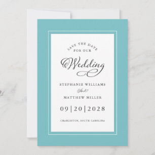 Elegant Wedding Engagement Calligraphy Aqua White Save The Date