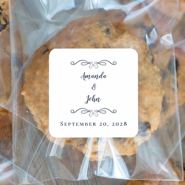 Elegant Wedding Envelope Favour Thank You Blue Square Sticker (Elegant Wedding Envelope Favor Thank You Blue Square Sticker)