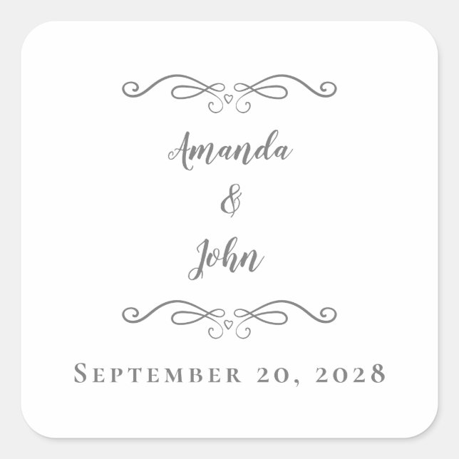 Elegant Wedding Envelope Favour Thank You Grey Square Sticker (Front)