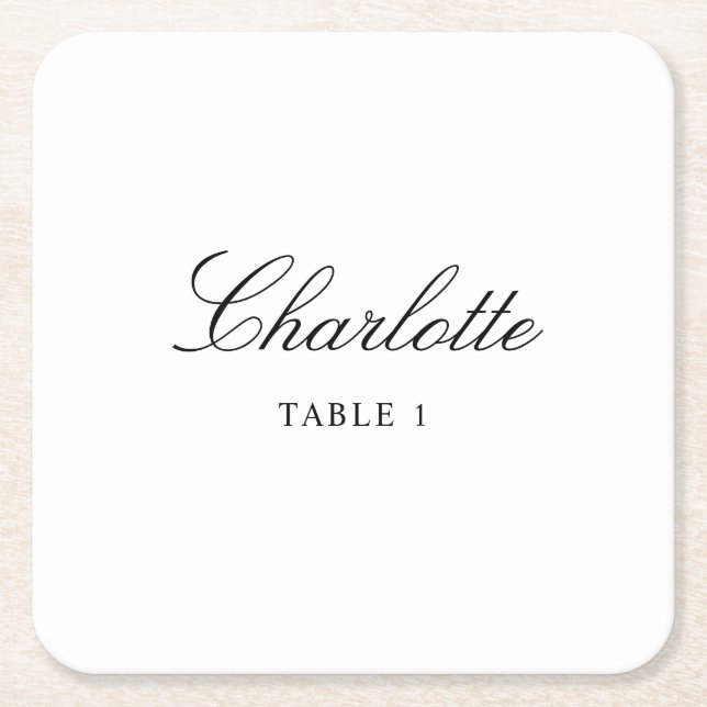 Elegant Wedding Escort Card, Name Place Card Square Paper Coaster (Front)