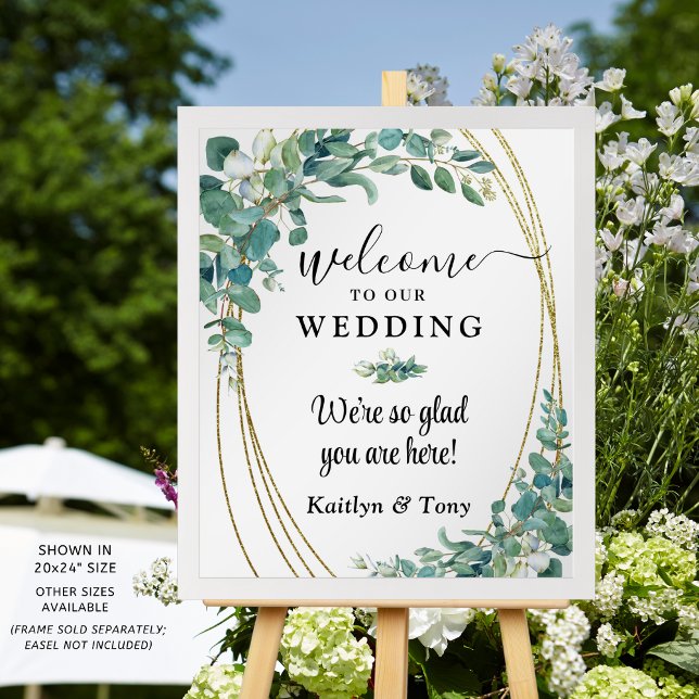 Elegant Wedding Eucalyptus Gold Welcome Sign (Creator Uploaded)