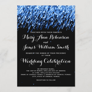 Elegant Wedding Falling Stars Sapphire Blue Invitation