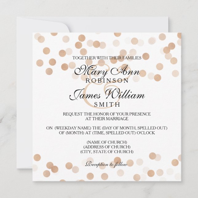 Elegant Wedding Faux Copper Foil Glitter Lights Invitation (Front)