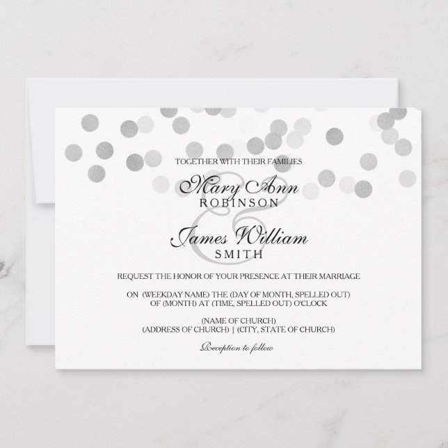 Elegant Wedding Faux Silver Foil Glitter Lights Invitation (Front)