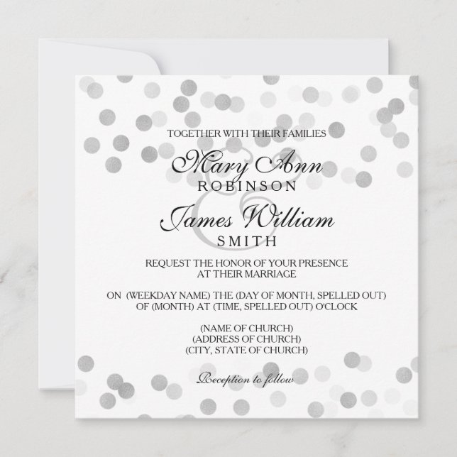 Elegant Wedding Faux Silver Foil Glitter Lights Invitation (Front)