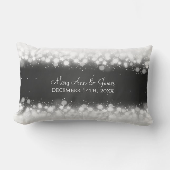 Elegant Wedding Favour  Magic Sparkle Black Lumbar Cushion (Front)