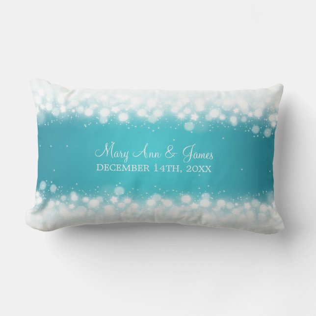Elegant Wedding Favour  Magic Sparkle Turquoise Lumbar Cushion (Front)