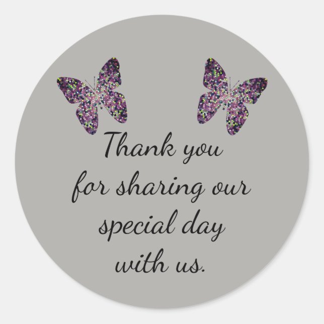Elegant Wedding Favour Mosaic Butterflies Thank Yo Classic Round Sticker (Front)
