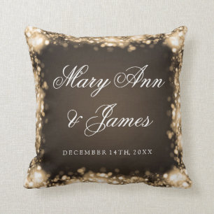 Elegant Wedding Favour Sparkling Lights Gold Cushion