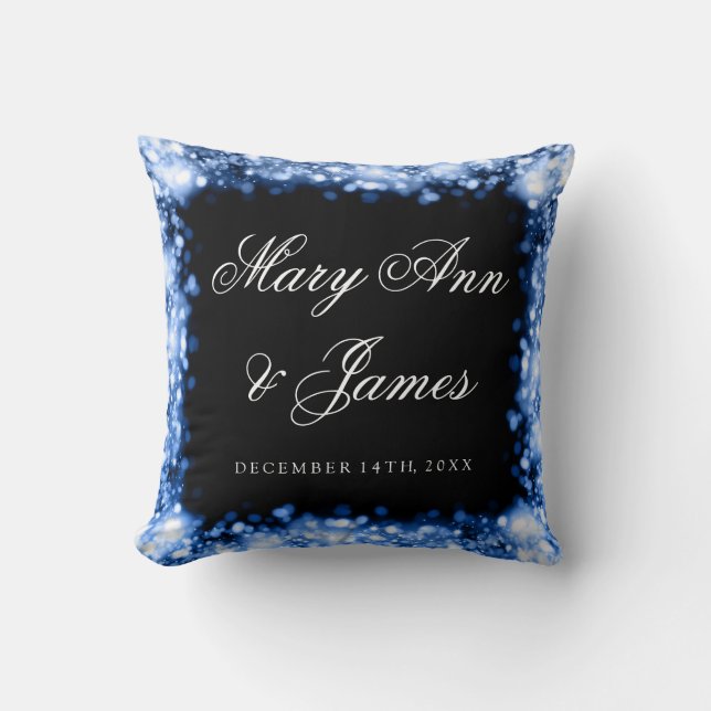 Elegant Wedding Favour Sparkling Lights Sapphire Cushion (Front)