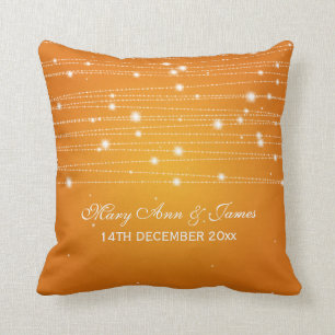 Elegant Wedding Favour Sparkling Lines Orange Cushion