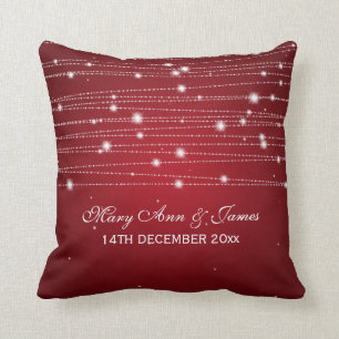 Elegant Wedding Favour Sparkling Lines Red Cushion