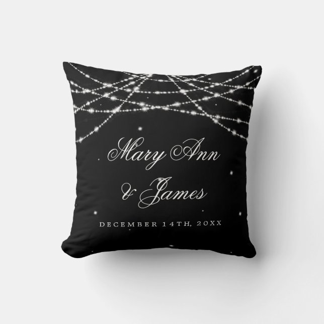 Elegant Wedding Favour Sparkling String Black Cushion (Front)
