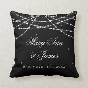 Elegant Wedding Favour Sparkling String Black Cushion