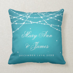 Elegant Wedding Favour Sparkling String Turquoise Cushion