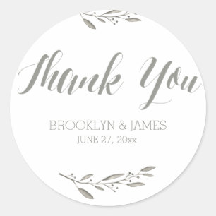 Elegant Wedding Favour Stickers Round Grey Floral