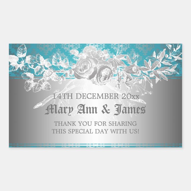 Elegant Wedding Favour Tag Baroque Flourish Blue (Front)