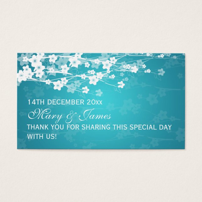 Elegant Wedding Favour Tag Cherry Blossom Blue (Front)