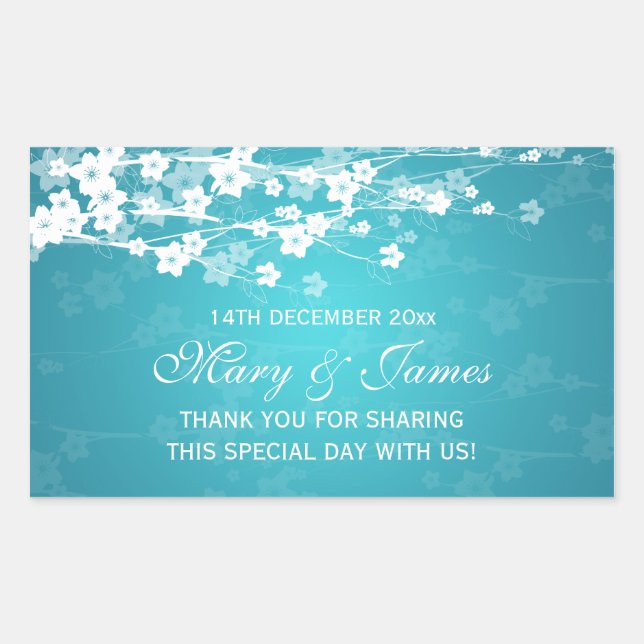 Elegant Wedding Favour Tag Cherry Blossom Blue (Front)
