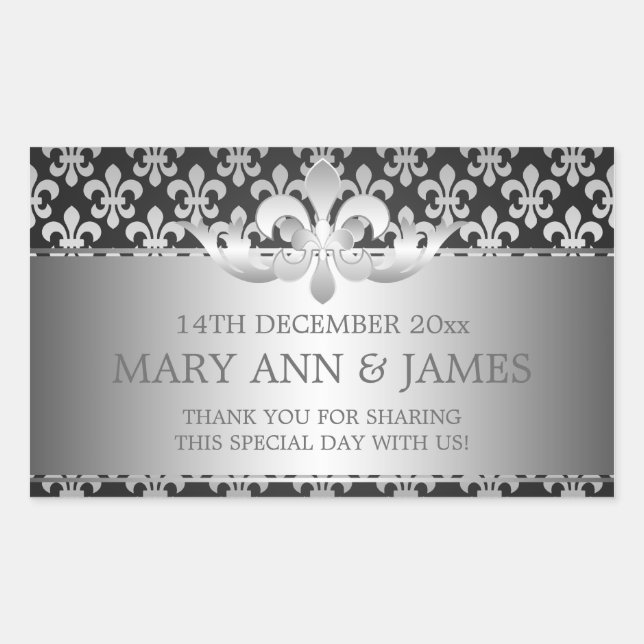 Elegant Wedding Favour Tag Fleur De Lis Black (Front)