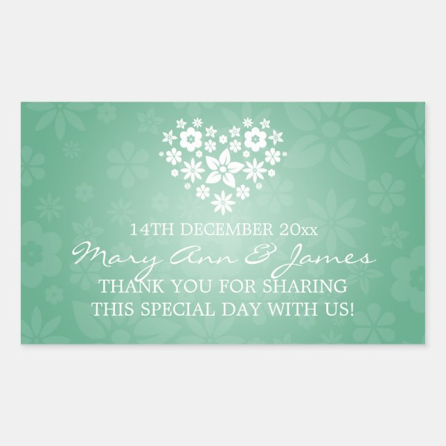 Elegant Wedding Favour Tag Flowery Heart Mint Gree (Front)