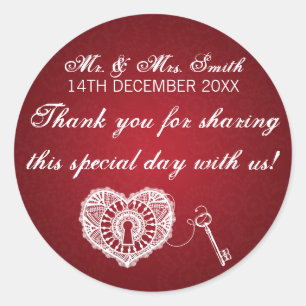 Elegant Wedding Favour Tag Key To My Heart Red